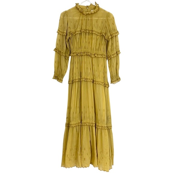 Isabel Marant Étoile Yukio Tiered Maxi Dress Size XS / EUR 34 Mock Neck Yellow - Picture 1 of 16